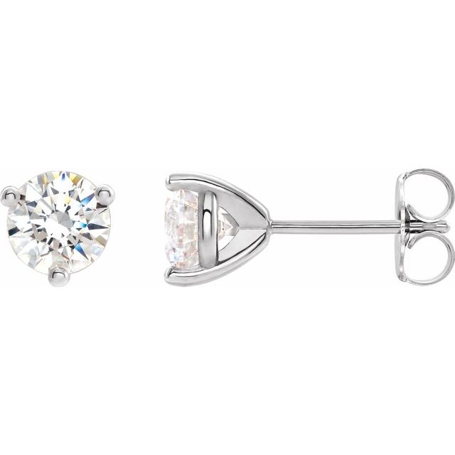 14K White Gold Round Friction Back Polished 3-Prong Lab-Grown Moissanite Basket-Style Earrings