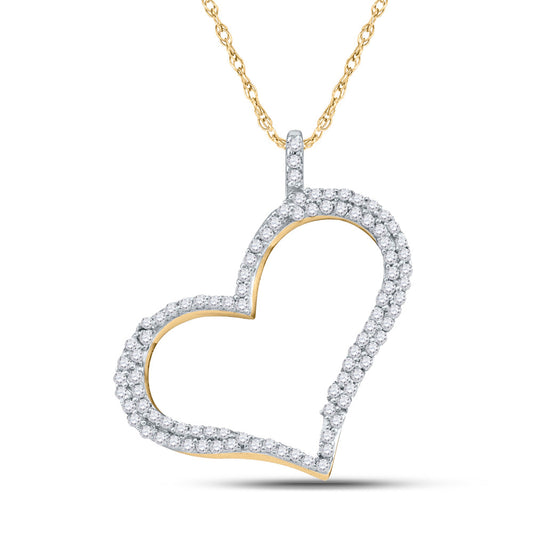 10K Yellow Gold Womens Round Diamond Outline Heart Pendant 1/3 Cttw, Length: 0.98 In, Width: 0.79 In