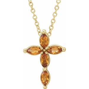 14K Yellow Gold Marquise 4 X 2 Mm  Natural Citrine Cross Necklace, Length: 18 In