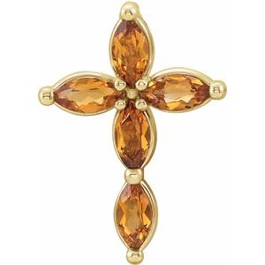 14K Yellow Gold Marquise 4 X 2 Mm Natural Citrine Cross Pendant