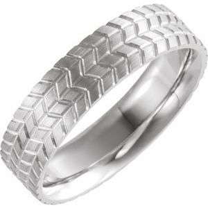14K White Gold Comfort-Fit Tread Pattern Band Size 12