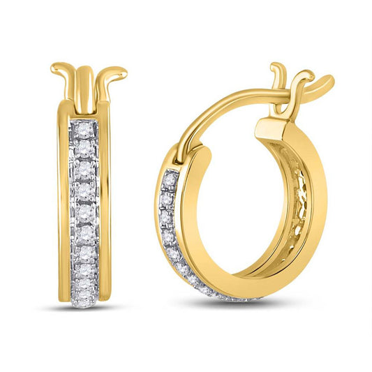 10K Yellow Gold Womens Round Diamond Single Row Hoop Earrings 1/6 Cttw, Length: 0.43 In, Width: 0.08 In