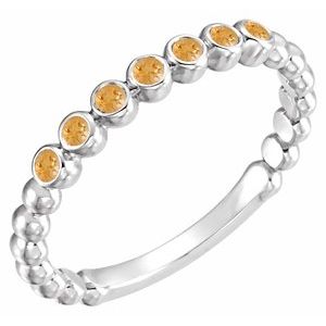14K White Gold Natural Citrine Round 1.75 Mm Polished Natural Citrine Stackable Ring Size 7