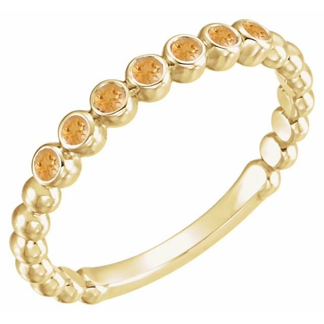 14K Yellow Gold Round 1.75 Mm Polished Natural Citrine Stackable Ring, Size 7