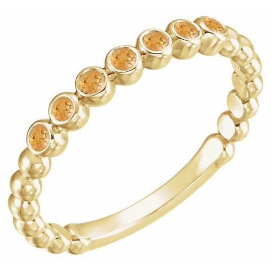 14K Yellow Gold Round 1.75 Mm Polished Natural Citrine Stackable Ring, Size 7