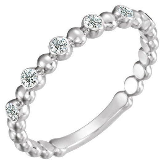 14K White Gold Round 1.7 Mm Polished 1/8 Ctw Natural Diamond Stackable Ring, Size 7