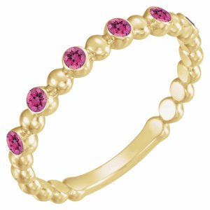 14K Yellow Gold  Round 1.75 Mm Polished Natural Pink Tourmaline Stackable Ring Size 7