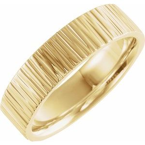 14K Yellow Gold 6 Mm Polished Tree Bark Patterned Comfort-Fit Band Size 4.5