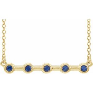 14K Yellow Gold Round 2 Mm  Natural Blue Sapphire Bar Necklace, Length: 16 In