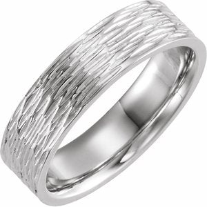 14K White Gold Comfort-Fit Tree Bark Patterned Band Size 10