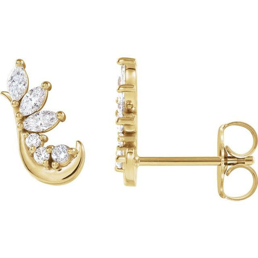14K Yellow Gold Marquise 3 X 1.5 Mm Friction Polished 1/4 Ctw Natural Diamond Ear Climbers