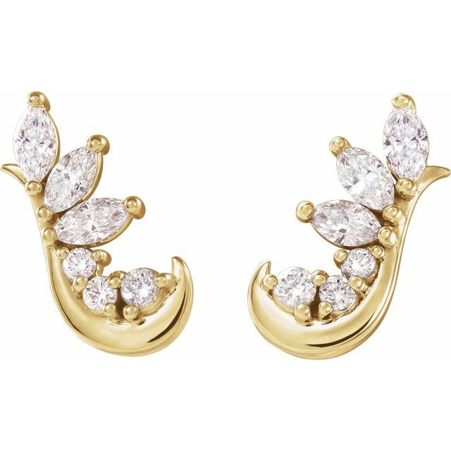 14K Yellow Gold Marquise 3 X 1.5 Mm Friction Polished 1/4 Ctw Natural Diamond Ear Climbers