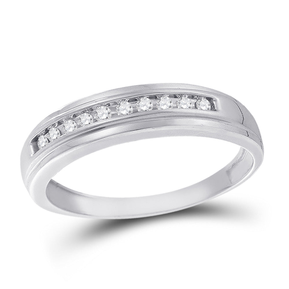 10K White Gold Mens Round Channel-set Diamond Single Row Wedding Band 1/8 Cttw, Mens Size: 7-13