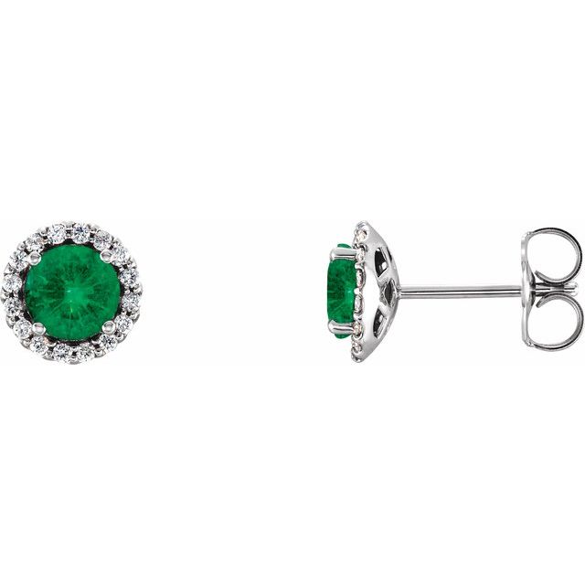 14K Yellow Or White Gold Round Friction Back Polished Natural Gemtone And Natural Diamond Earrings