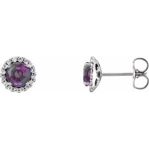 14K White Gold Round 5 Mm Lab-Grown Alexandrite And 1/8 Ctw Natural Diamond Earrings