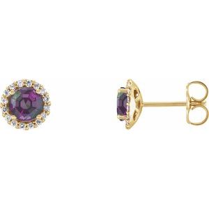 14K Yellow Gold Round 5.5 Mm Lab-Grown Alexandrite And 1/8 Ctw Natural Diamond Earrings