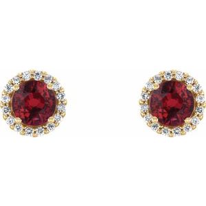 14K Yellow Gold Round 5 Mm Lab-Grown Ruby And 1/8 Ctw Natural Diamond Earrings