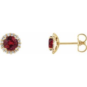 14K Yellow Gold Round 5 Mm Lab-Grown Ruby And 1/8 Ctw Natural Diamond Earrings