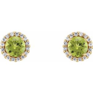 14K Yellow Gold Round 5 Mm Natural Peridot And 1/8 Ctw Natural Diamond Earrings