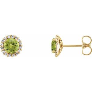 14K Yellow Gold Round 5 Mm Natural Peridot And 1/8 Ctw Natural Diamond Earrings