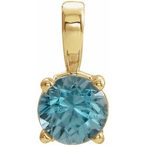 14K Yellow Gold Round 6 Mm Natural Blue Zircon Birthstone Pendant
