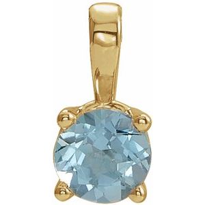 14K Yellow Gold Round 3 Mm Natural Aqua Birthstone Pendant