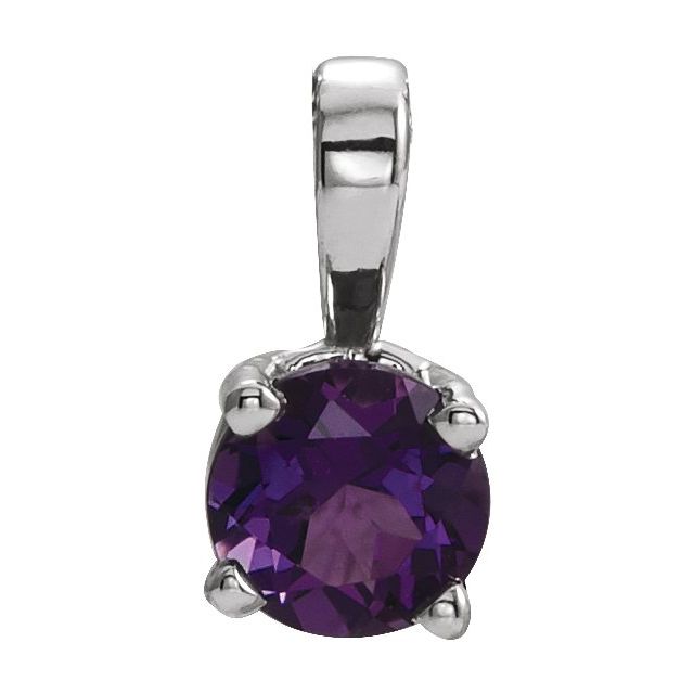 14K White Gold Round  4 Mm Polished Natural Amethyst Birthstone Pendant