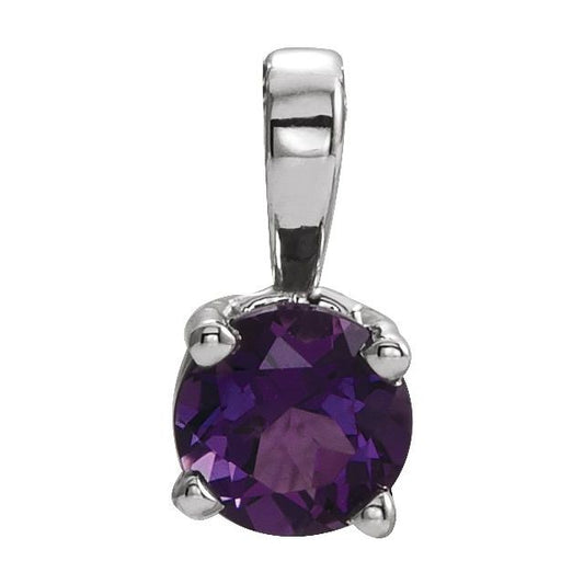 14K White Gold Round  4 Mm Polished Natural Amethyst Birthstone Pendant