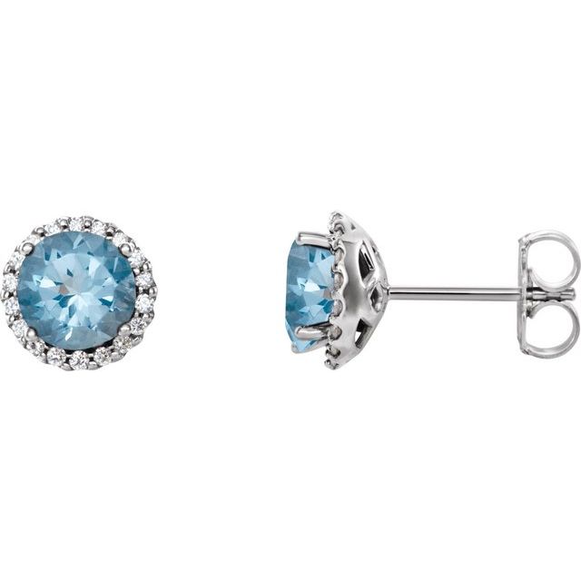 14K Yellow Or White Gold Round Friction Back Polished Natural Gemtone And Natural Diamond Earrings