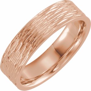14K Rose Gold Comfort-Fit Tree Bark Patterned Band Size 10