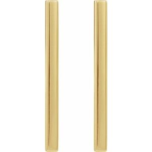 14K Yellow Gold 24 X 2 Mm Pair Friction Backs Polished Bar Earrings