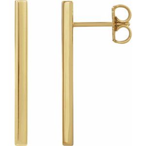 14K Yellow Gold 24 X 2 Mm Pair Friction Backs Polished Bar Earrings