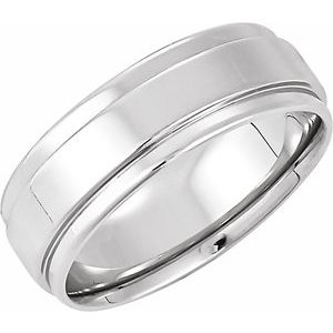 18K White Gold Polished Comfort-Fit Flat Edge Band Size 12