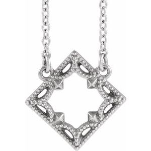 14K White Gold 12.31 X 12.31 Mm 18 In Polished Vintage-Inspired Geometric 18 In Necklace