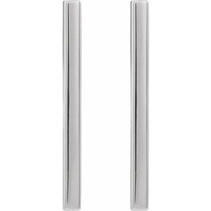 14K White Gold 24 X 2 Mm Pair Friction Backs Included Polished Bar Earrings