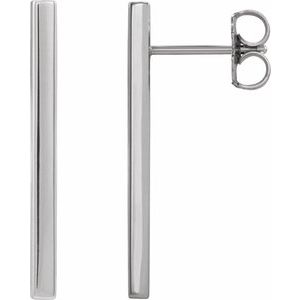 14K White Gold 24 X 2 Mm Pair Friction Backs Included Polished Bar Earrings