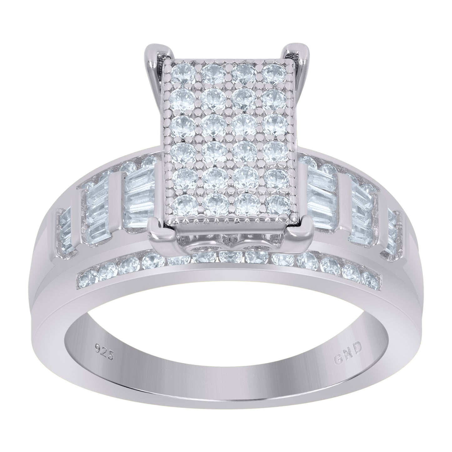 Sterling Silver Womens Baguette Cubic-Zirconia Cinderella Bridal Anniversary Wedding Engagement Band Ring