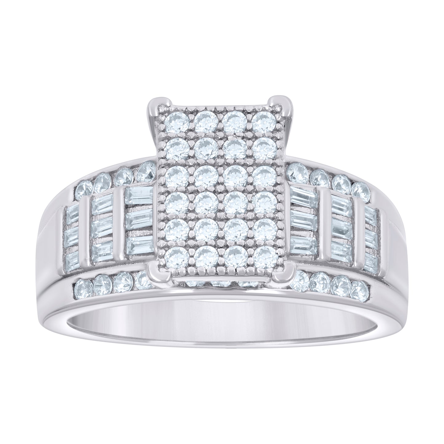 Sterling Silver Womens Baguette Cubic-Zirconia Cinderella Bridal Anniversary Wedding Engagement Band Ring