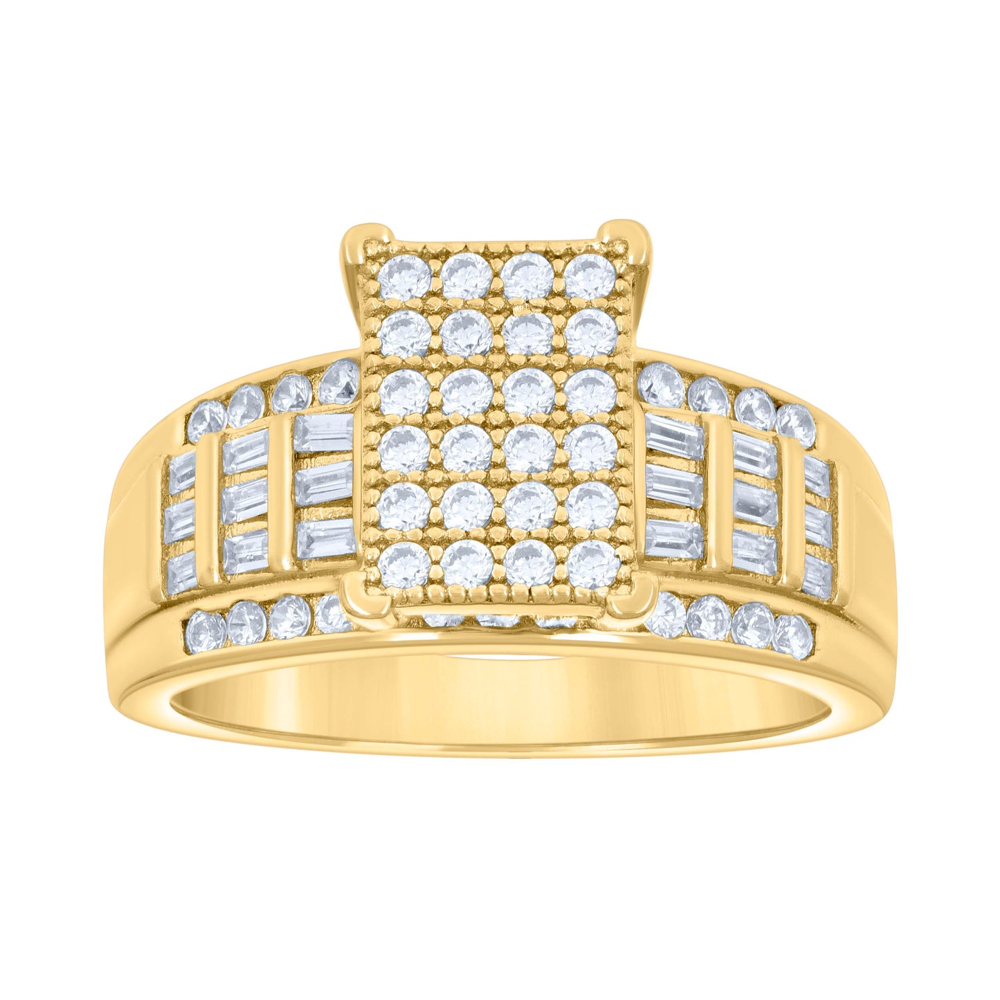 Sterling Silver Yellow-Tone Womens Baguette Cubic-Zirconia Cinderella Bridal Anniversary Wedding Engagement Band Ring