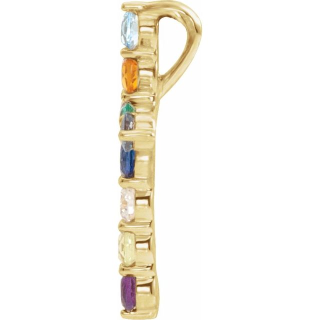 14K Yellow Gold Round  14.6 X 10.5 Mm 1.8Mm I1, G-H Polished Natural Multi-Gemstone & .03 CT Natural Diamond Cross Pendant