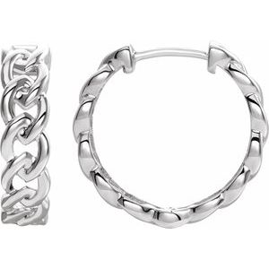14K White Gold Pair Chain Link Hinged Hoop Earrings, Length: 19.6 Mm, Thickness: 5.2 Mm