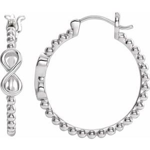 14K White Gold Pair Beaded Infinity-Inspired Hinged Hoop Earrings, Length: 22.35 Mm, Thickness: 4.1 Mm
