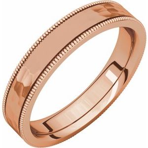14K Rose Gold 4 Mm Polished Flat Comfort-Fit Milgrain Satin And Hammer Finish Size 9.5