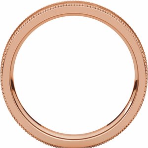 14K Rose Gold 4 Mm Polished Flat Comfort-Fit Milgrain Satin And Hammer Finish Size 9.5