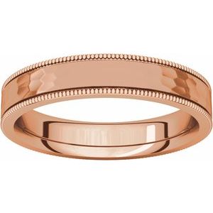 14K Rose Gold 4 Mm Polished Flat Comfort-Fit Milgrain Satin And Hammer Finish Size 9.5