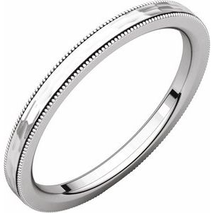 14K White Gold 2 mm Flat Milgrain Band with Satin & Hammered Texture Size 5.5
