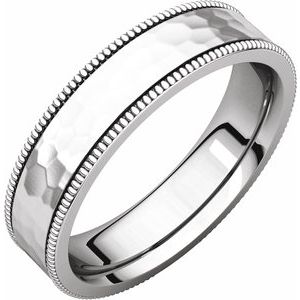 14K White Gold Hammer/Satin 10 5 Mm Polished Flat Comfort-Fit Milgrain Satin And Hammer Finish Size 10