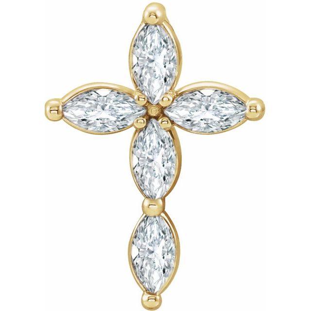14K Yellow Or White Gold Marquise  4 X 2Mm I1, Ghi Polished 1/3 Ctw Natural Diamond Cross Pendant
