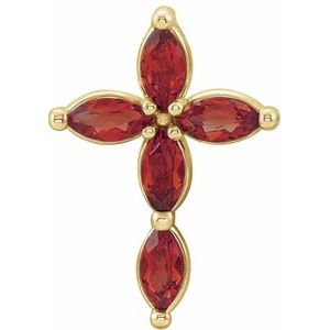 14K Yellow Gold Marquise 4 X 2 Mm Natural Mozambique Garnet Cross Pendant