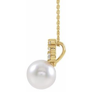 14K Yellow Gold Pearl 9.5-10.0 Mm G-H I1 Cultured White Freshwater Pearl And 1/4 Ctw Natural Diamond Bar Necklace, Length: 18 In